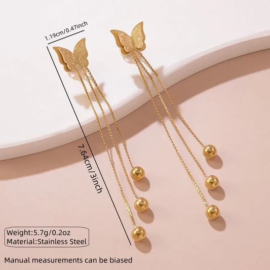 Set de collar y pendientes de acero inoxidable chapado con mariposa, elegante y minimalista, para mujer