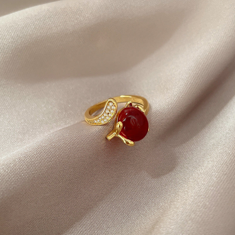Anillo de zorro de dibujos animados con incrustaciones de diamantes de imitación en latón, diseño de corona ajustable para mujer, acabado antiguo
