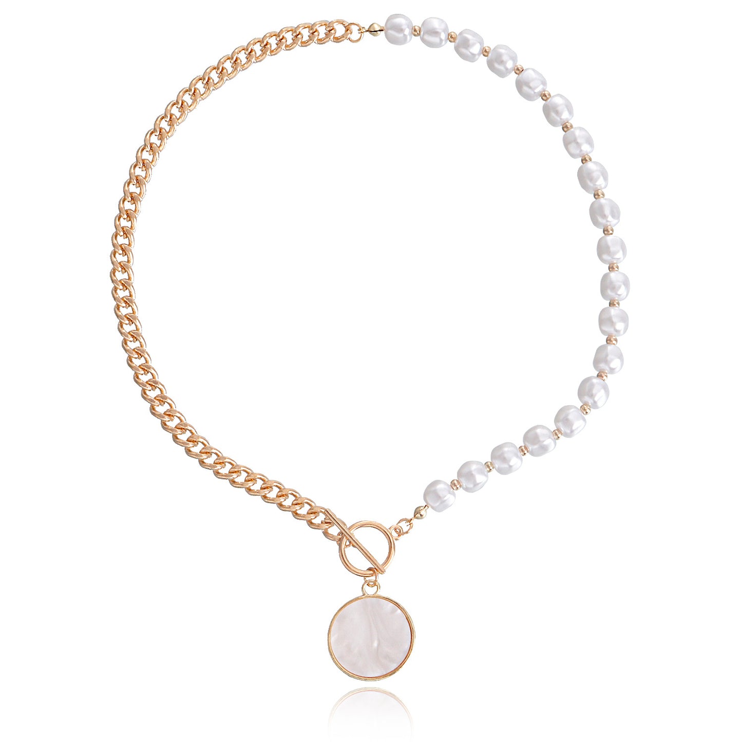 Collana con Pendente Geometrico Minimalista in Lega con Effetto Madreperla e Finitura Placcata, Catena Ritorta da Donna