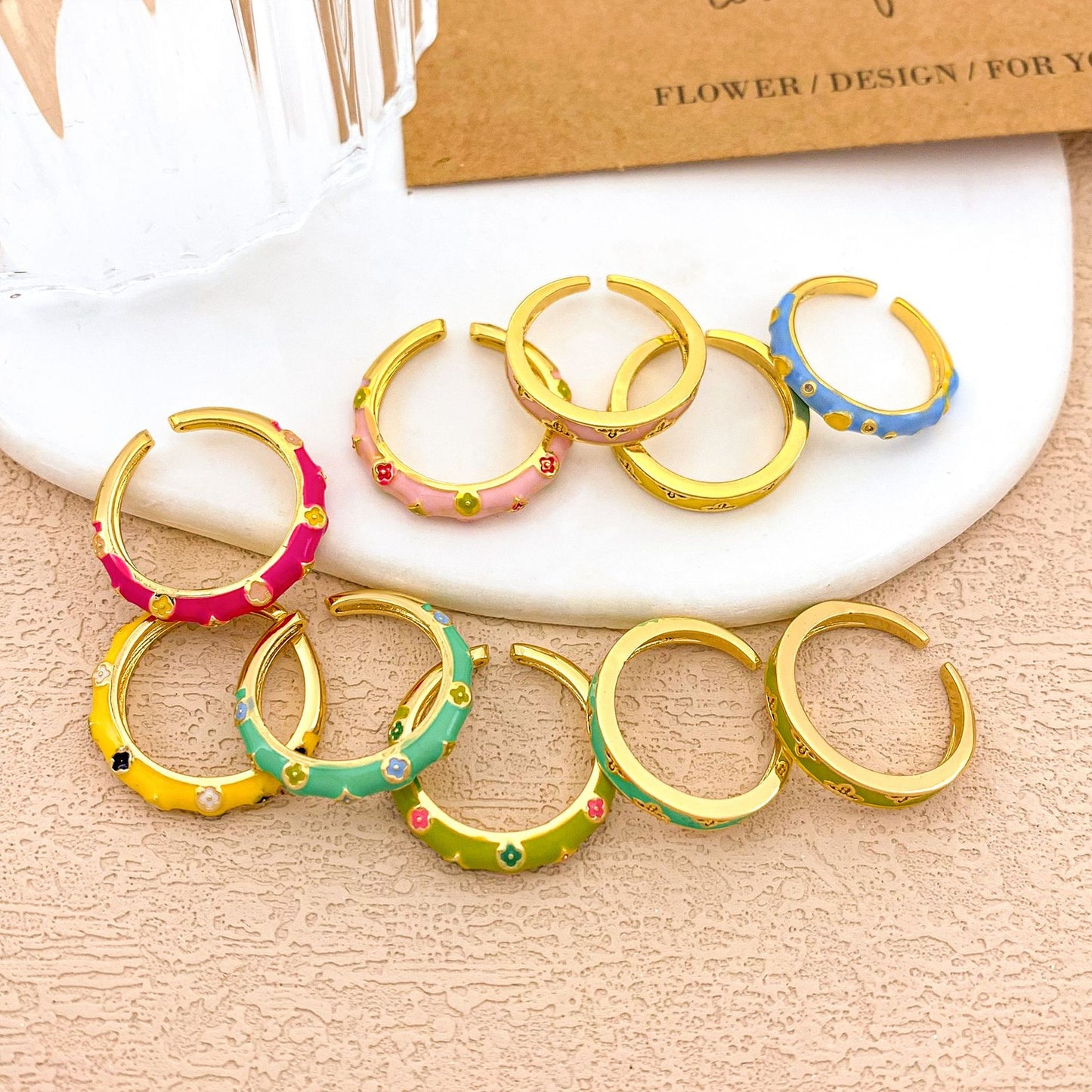 Sweet Gold Plated Drip Oil Floral Alloy Ring for Women