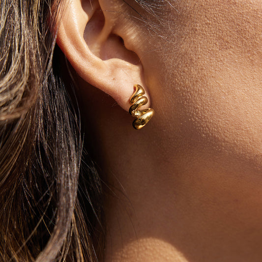 Elegant Geometric Stainless Steel PVD Gold Plated Spiral Stud Earrings for Women
