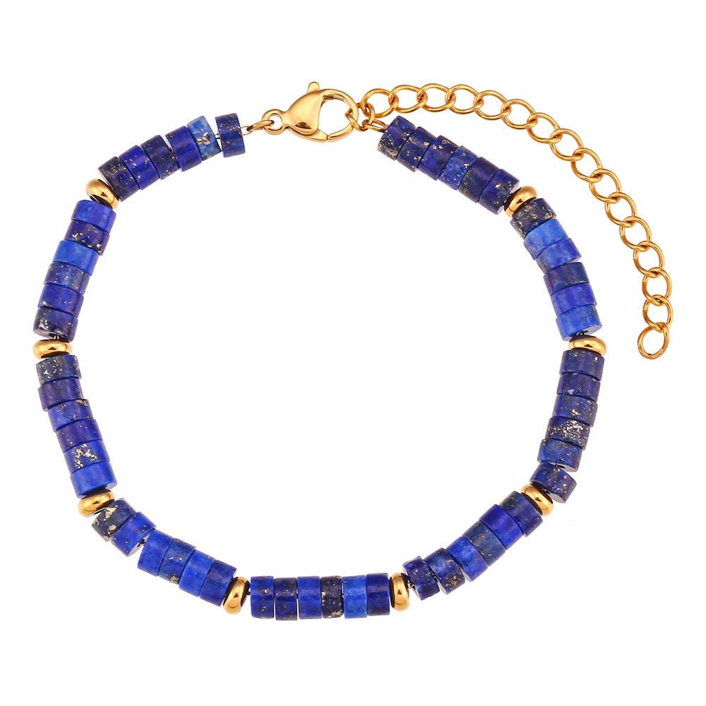 Set Collana e Bracciale da Donna con Perline in Pietra Naturale, Geometrico Minimalista