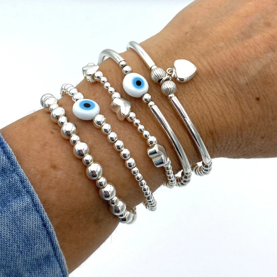 Bohemian Style Geometric Beaded Elastic Bracelet Set for Women with CCB Pearl and Acrylic Beads