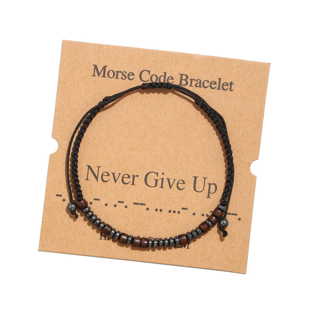 Morse Code Letter Number Wood Bracelet for Unisex