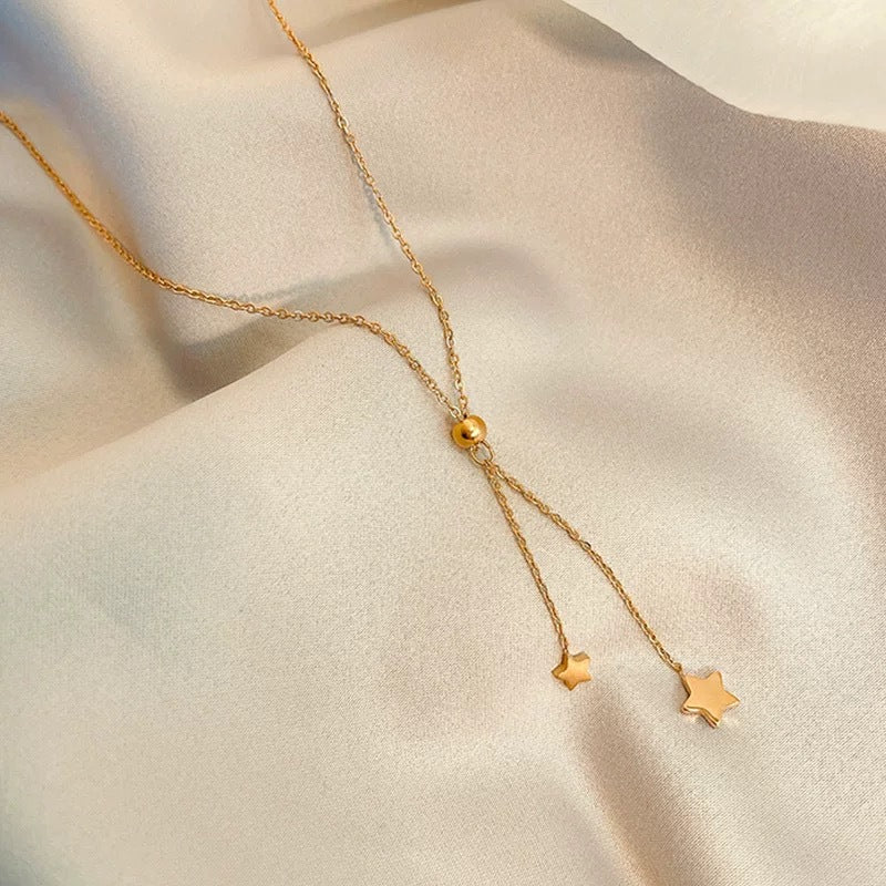 Minimalist Luxury Star Titanium Steel Plated Necklace with Tassel for Women