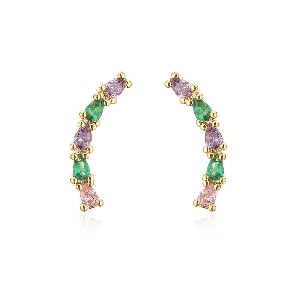 Minimalist Butterfly Geometric Stud Earrings for Women in Copper with 18K Gold Plating and Colored Zircon