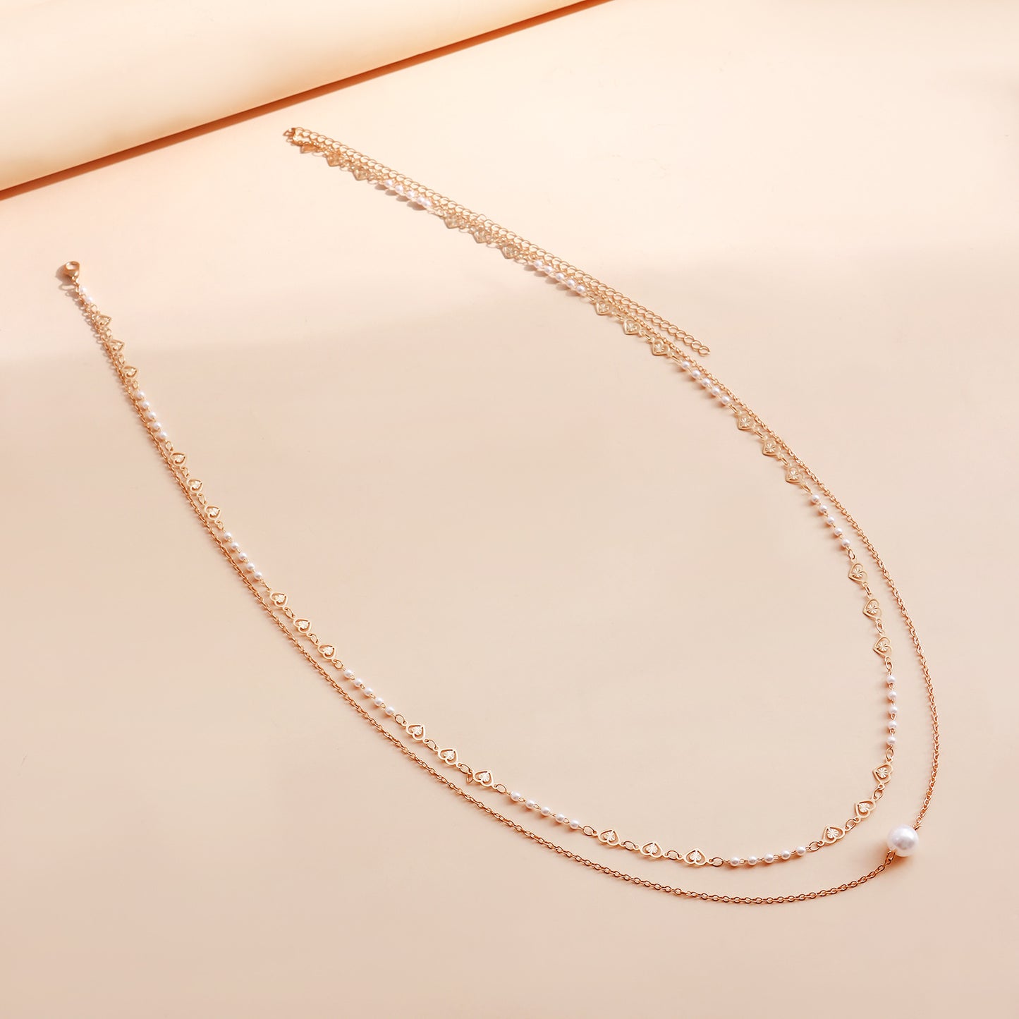 Punk Casual Double Layer Metal Body Chain with Imitation Pearls for Women