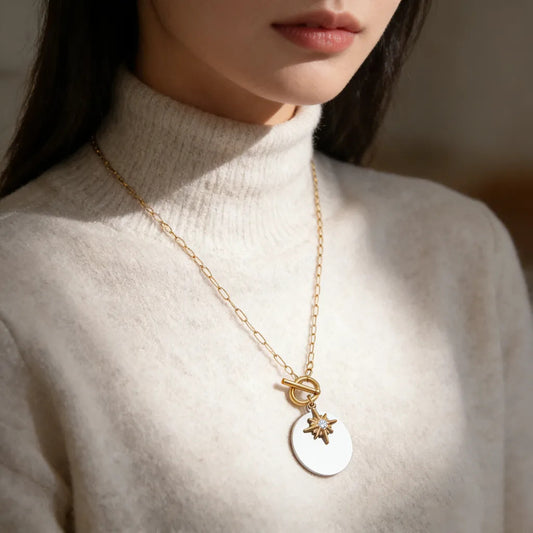Collar chapado de acero inoxidable con diseño geométrico de estrella de ocho puntas, lujo minimalista, para mujer