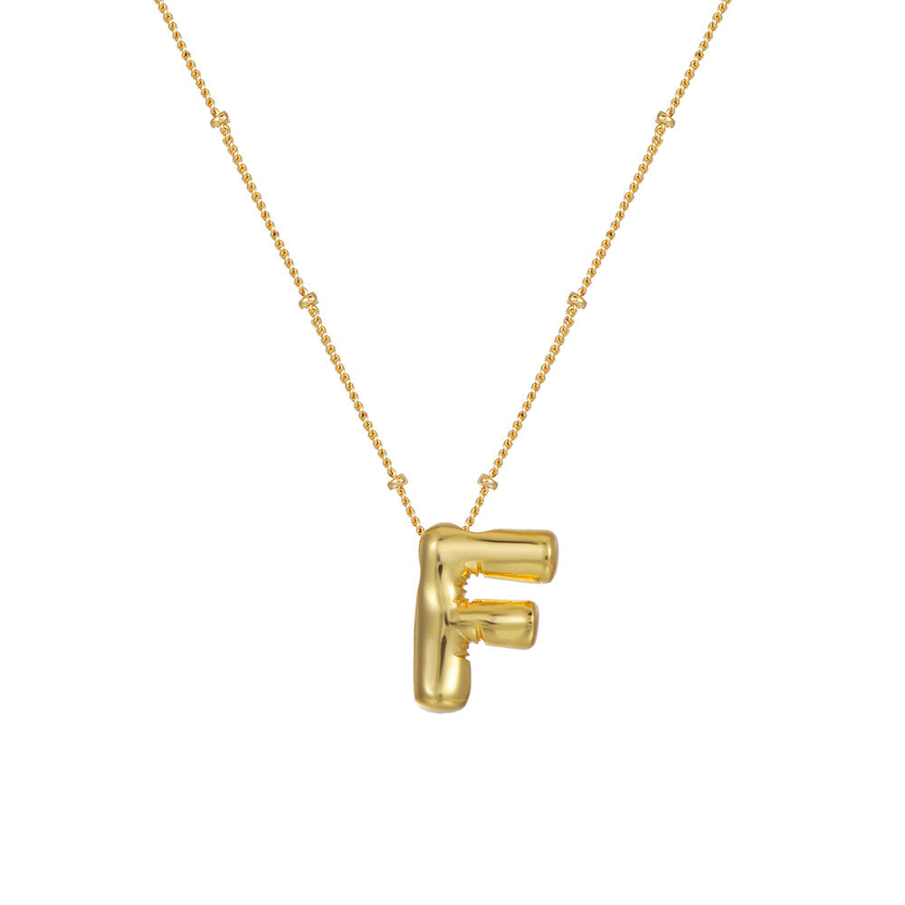 18K Gold Plated Heart Letter Necklace Minimalist Polished Brass Pendant Cable Chain for Women