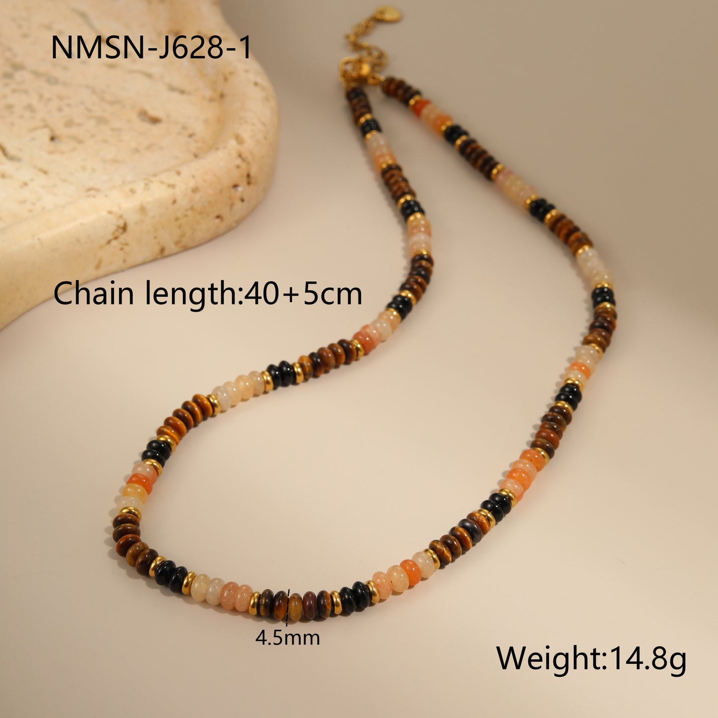 Collar bohemio de perlas de agua dulce y piedras naturales geométricas con cuentas en acero inoxidable con acabado chapado para mujer