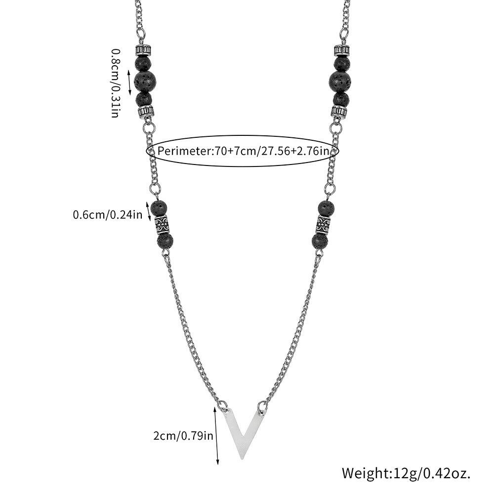 Vintage Men's Natural Volcanic Stone Triangle Beaded Necklace