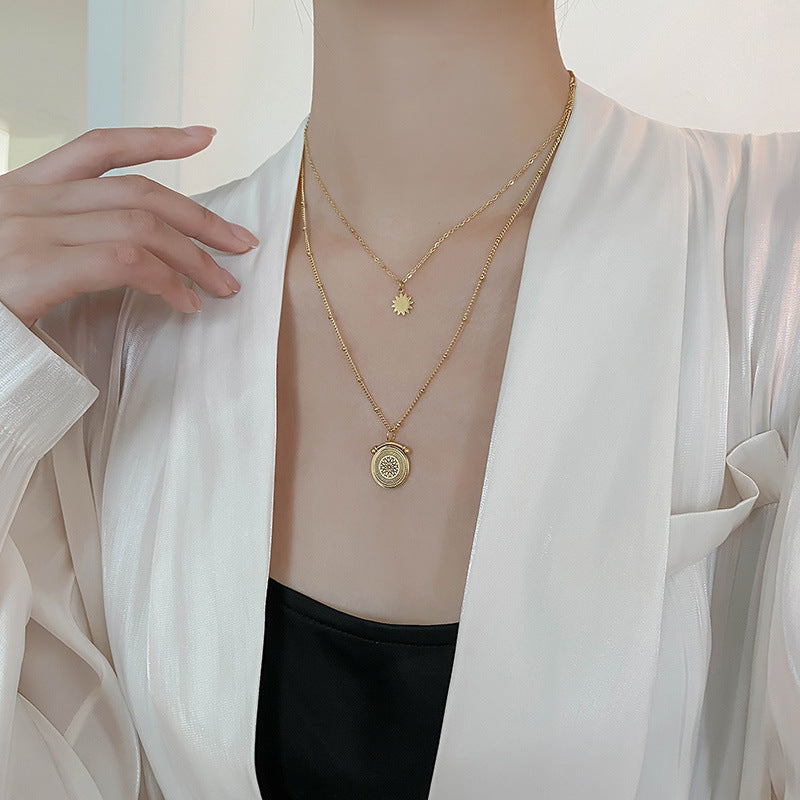 Collana a Doppio Strato in Acciaio al Titanio a Ottagramma Geometrico in Stile Vintage da Donna con Finitura Galvanizzata, Ipoallergenica e Resistente allo Sbiadimento