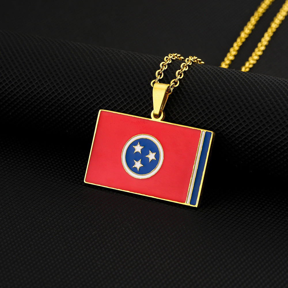 Collana Etnica Vintage Geometrica con Pendente in Acciaio Inossidabile Smaltato per Unisex con Catena a O