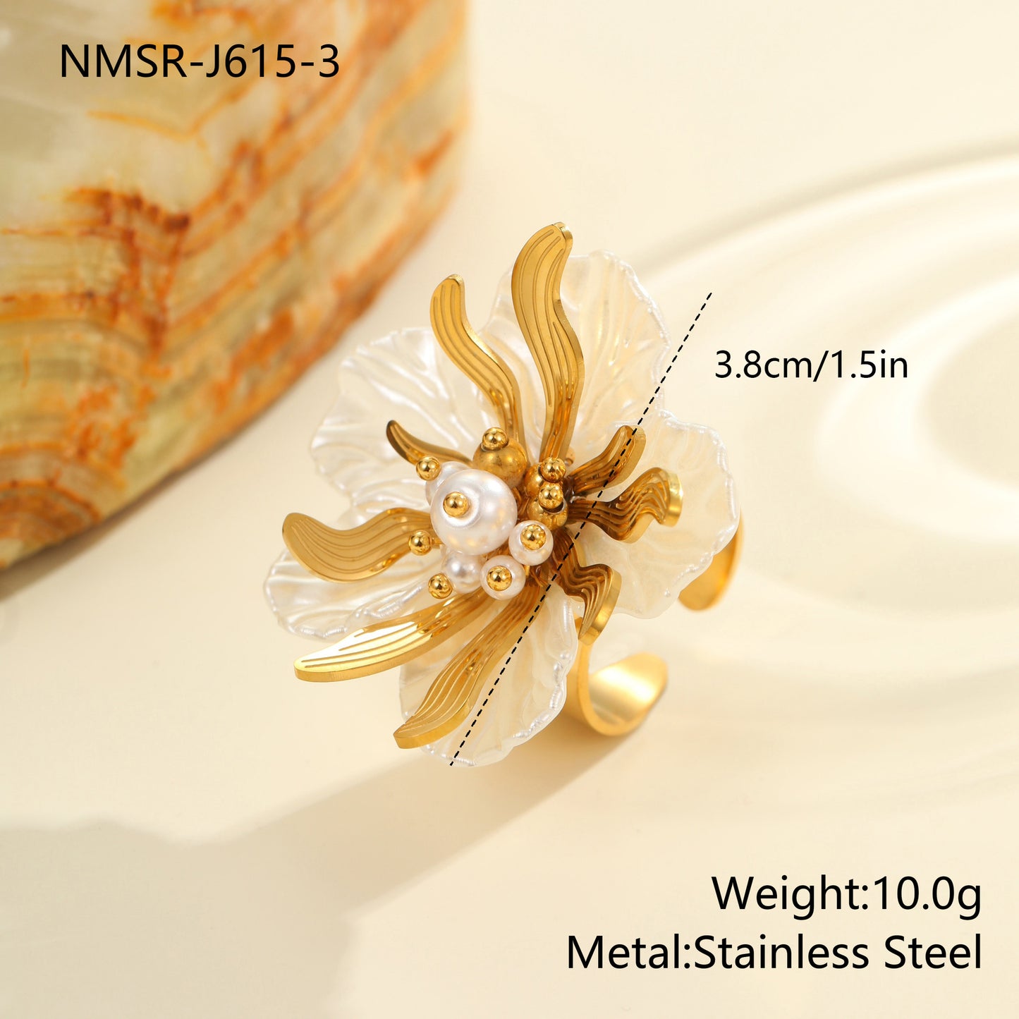 Dopamine Colorful Floral Stainless Steel Adjustable Ring for Women with Plated Finish