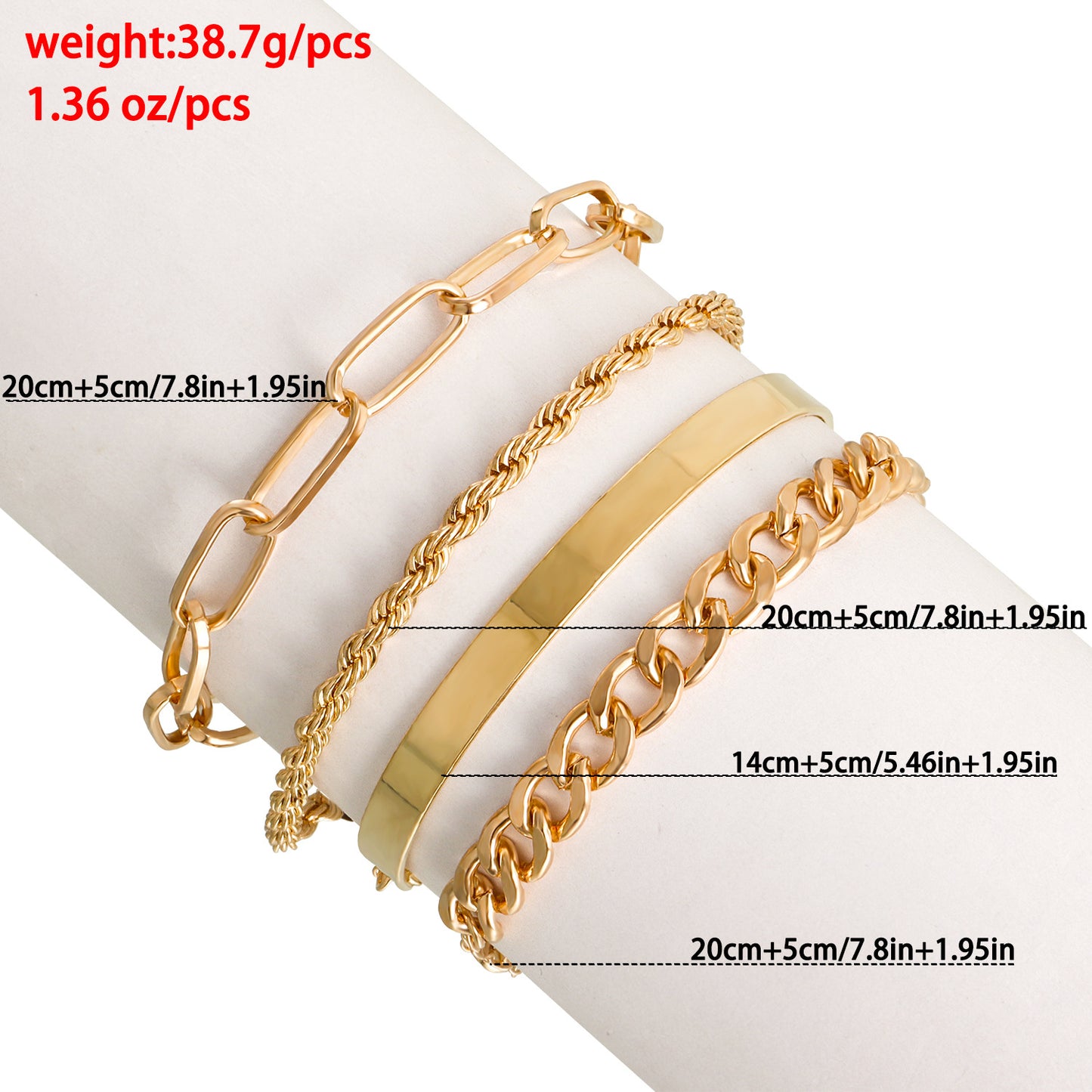Punk Geometric Alloy Bracelet Set with Plating Finish for Women Vintage-Inspired Stackable Hand Jewelry