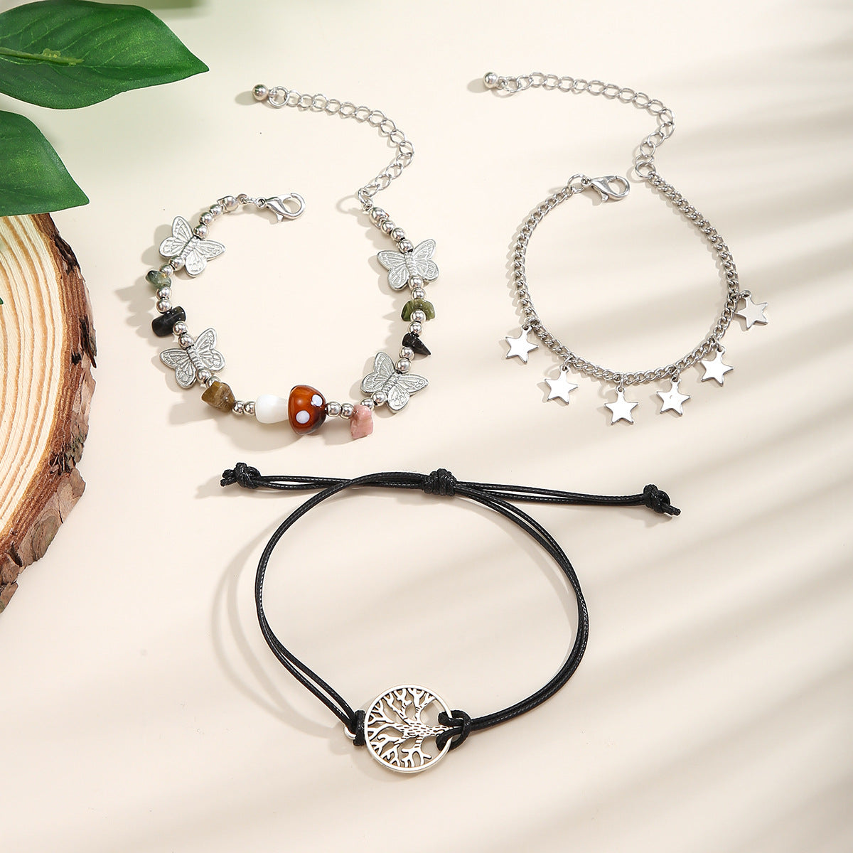 Vintage Bohemian Ethnic Butterfly Star Tree of Life Plated Alloy Bracelet Set for Women