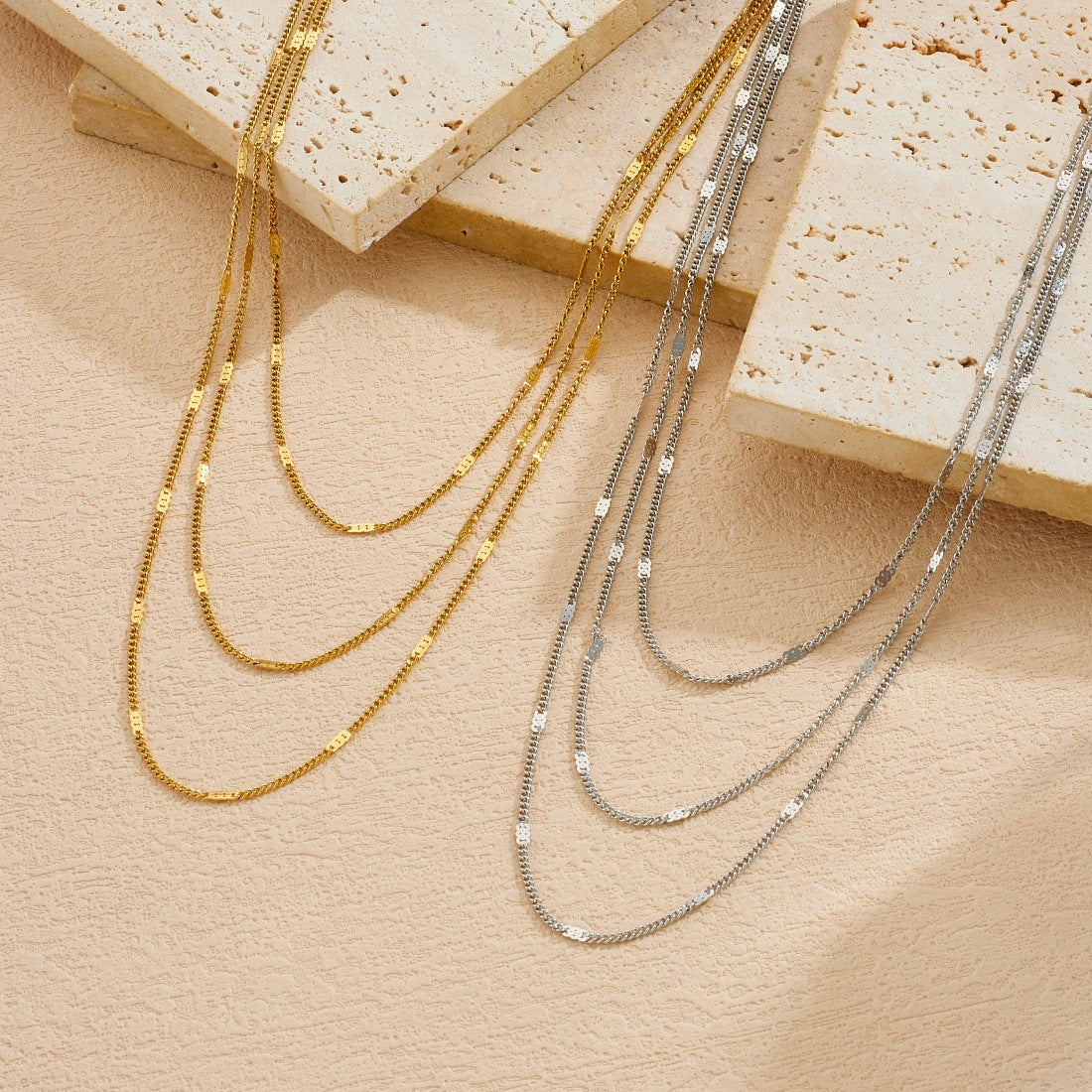 Casual Minimalist Gold Plated Stainless Steel Multi-Layer Necklace for Women