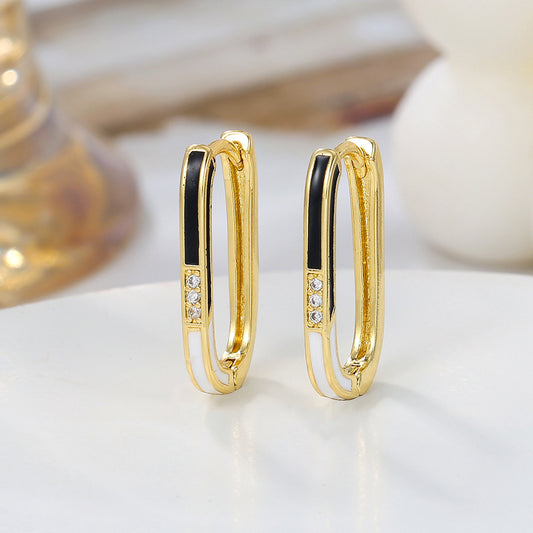 Minimalist Geometric Square Brass Drip Oil Plated Earrings with Cubic Zirconia for Women