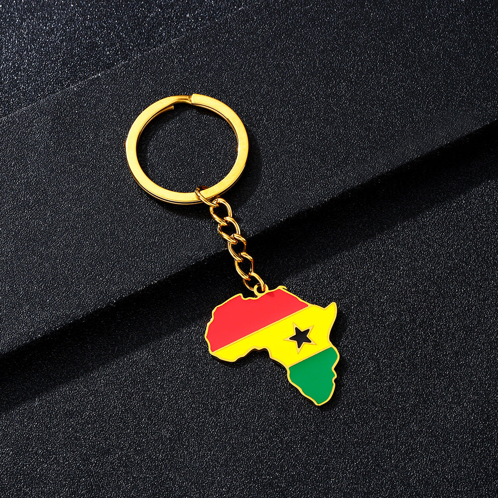 Llavero minimalista de acero inoxidable con forma del continente africano, esmaltado, para regalos y recuerdos