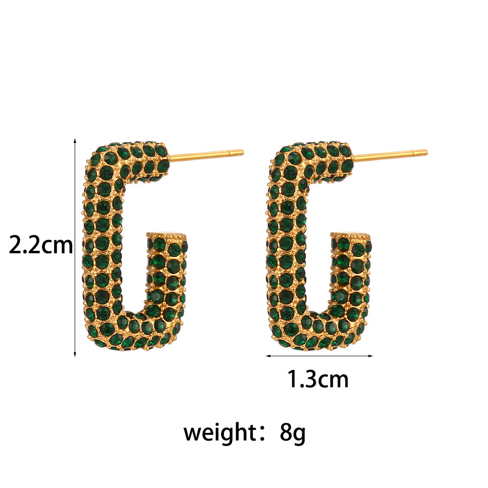 Fashionable Geometric Stainless Steel Hoop Earrings for Women with Plated Finish and Cubic Zirconia Accents