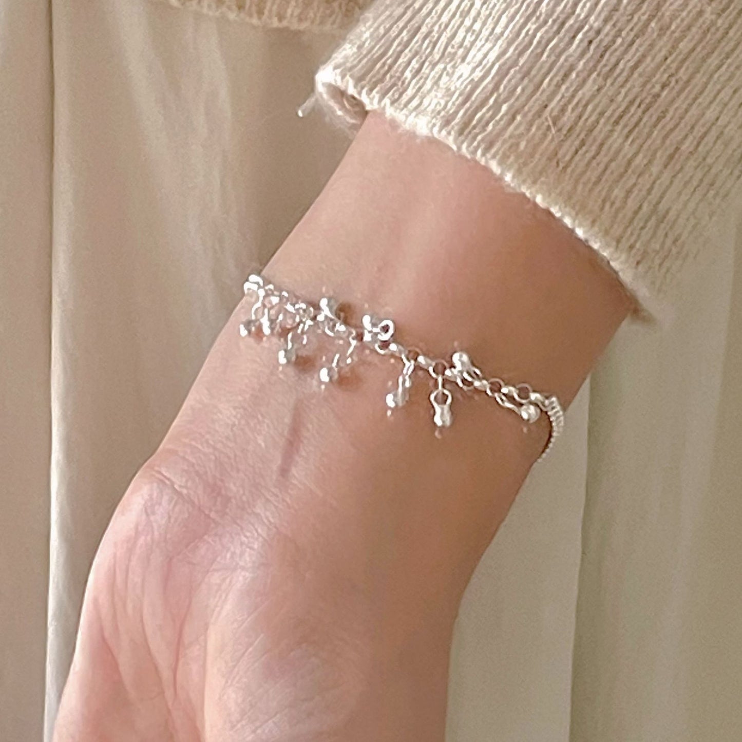 Minimalist Round Bead Bracelet in 925 Sterling Silver with Polished Finish for Women