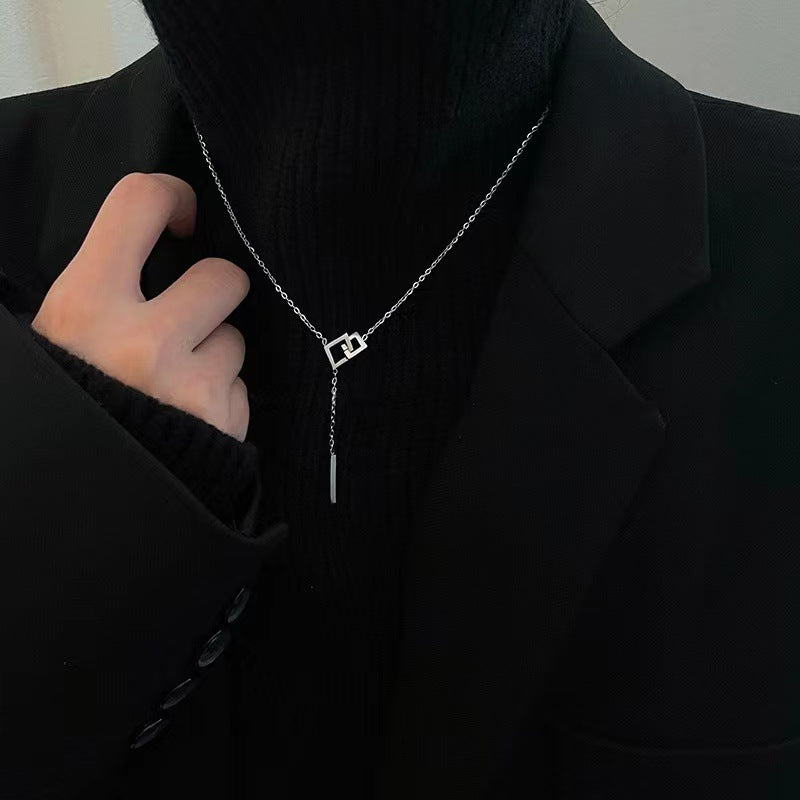 Geometric Titanium Steel Plated Pendant Necklace with Snake Chain for Women