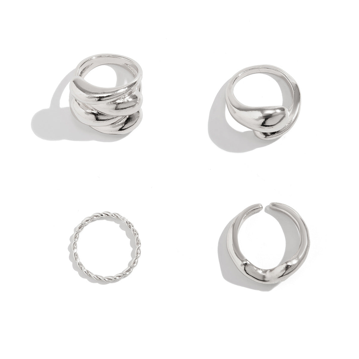 Minimalist Geometric Curved Knuckle Ring Set with Asymmetrical Design in Alloy with Plated Finish for Women
