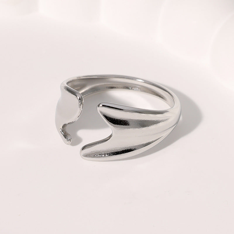 Minimalist Irregular Asymmetrical Open-End Stainless Steel Ring for Women with Gold Plating
