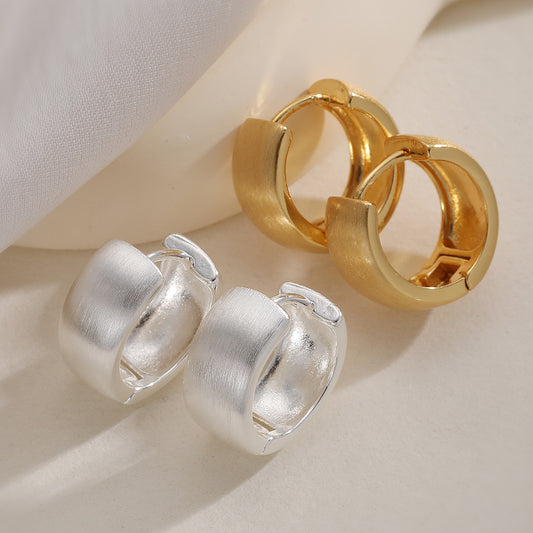 Minimalist Vintage Gold Plated Brushed Geometric Hoop Earrings for Women