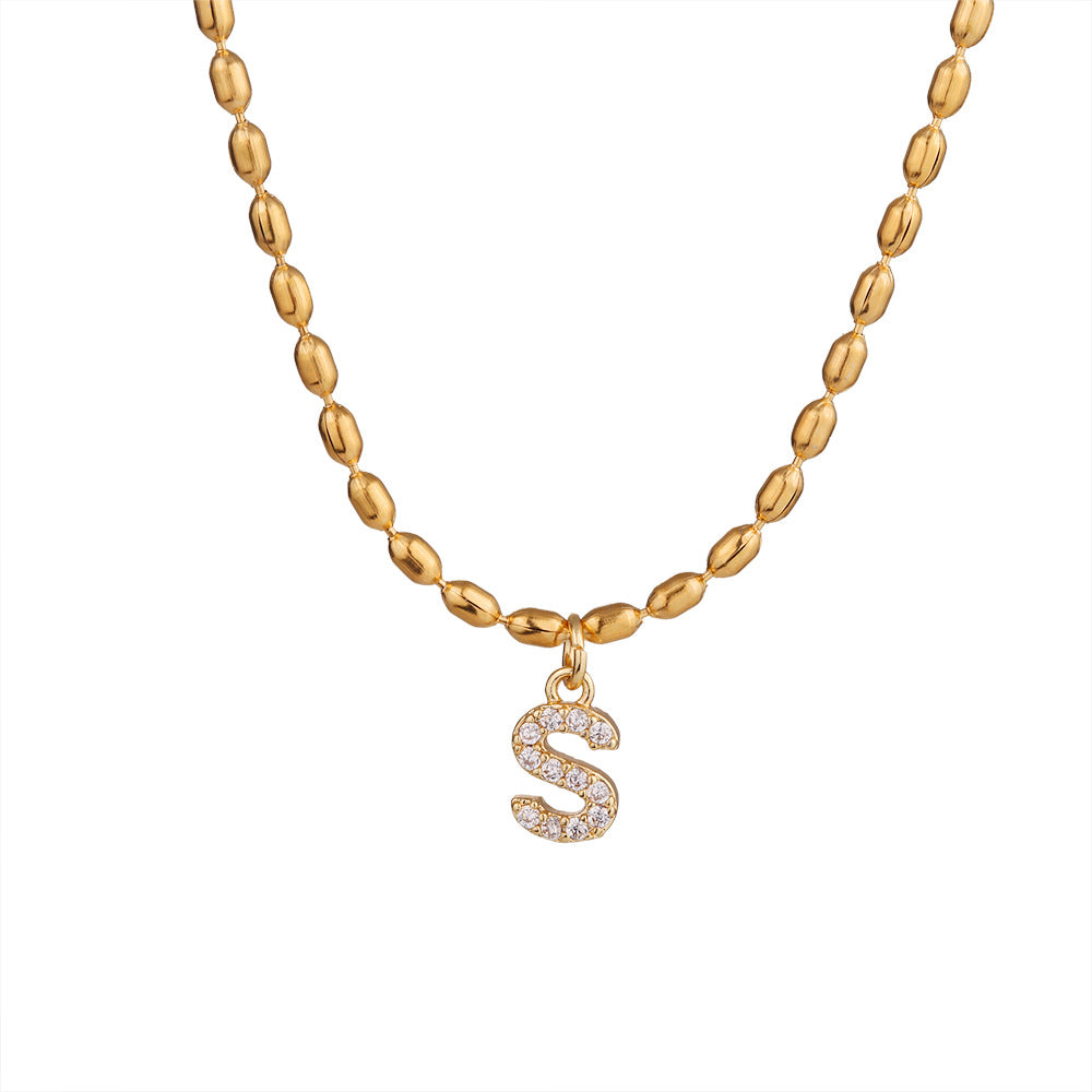 Collana in Acciaio Inossidabile a Forma di Lettera Minimalista con Intarsio di Strass da Donna, Stile Catena Snake, Elegante Gioiello per Clavicola