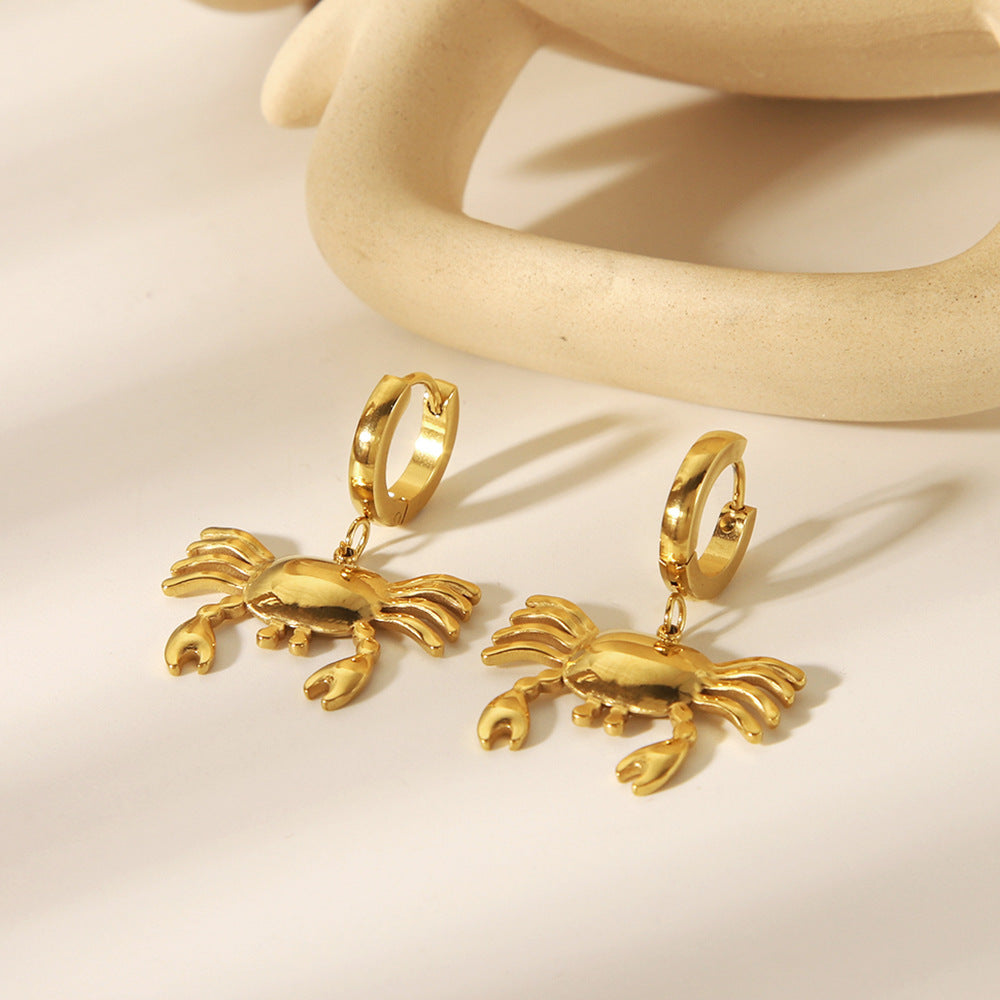 Orecchini Pendenti da Donna a Forma di Granchio in Acciaio Inossidabile Placcato Oro 18K, Design Geometrico Animale alla Moda