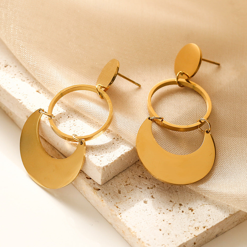 Minimalist Irregular Geometric Titanium Steel Earrings for Women with Retro Chic Aesthetic