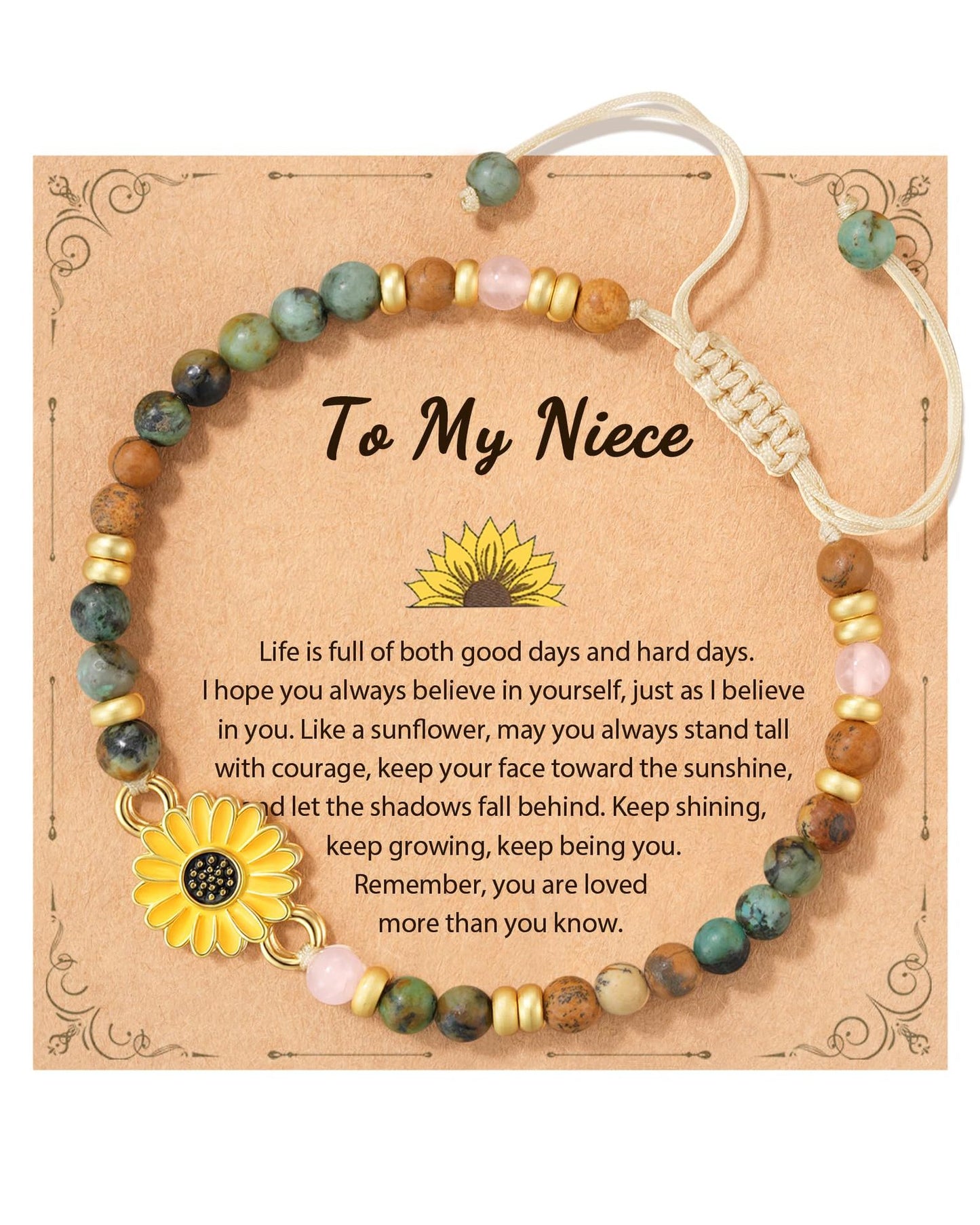 Sweet Geometric Sunflower Turquoise Pendant Stainless Steel Bracelet Unisex