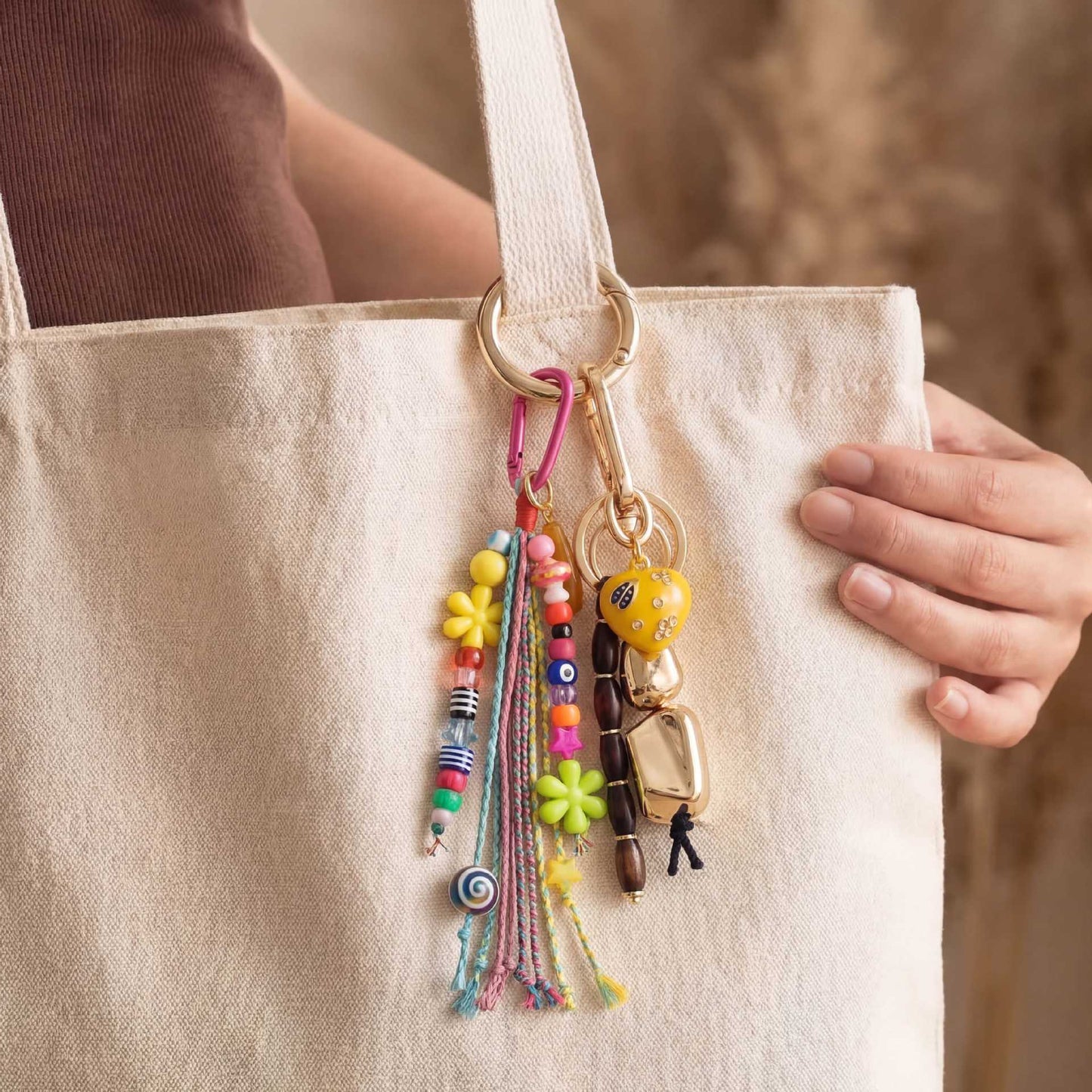 Casual Plated Resin Bag Charm with Fruit and Animal Patterns