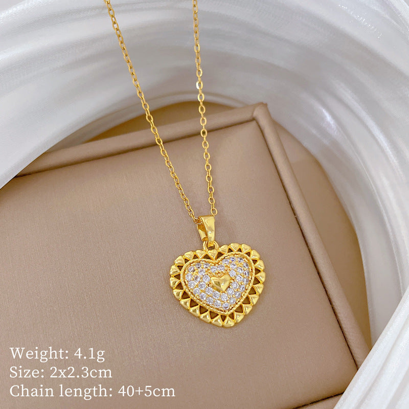 Sweet Minimalist Cross Micro-Inlaid Cubic Zirconia Brass Pendant Titanium Steel Necklace for Unisex