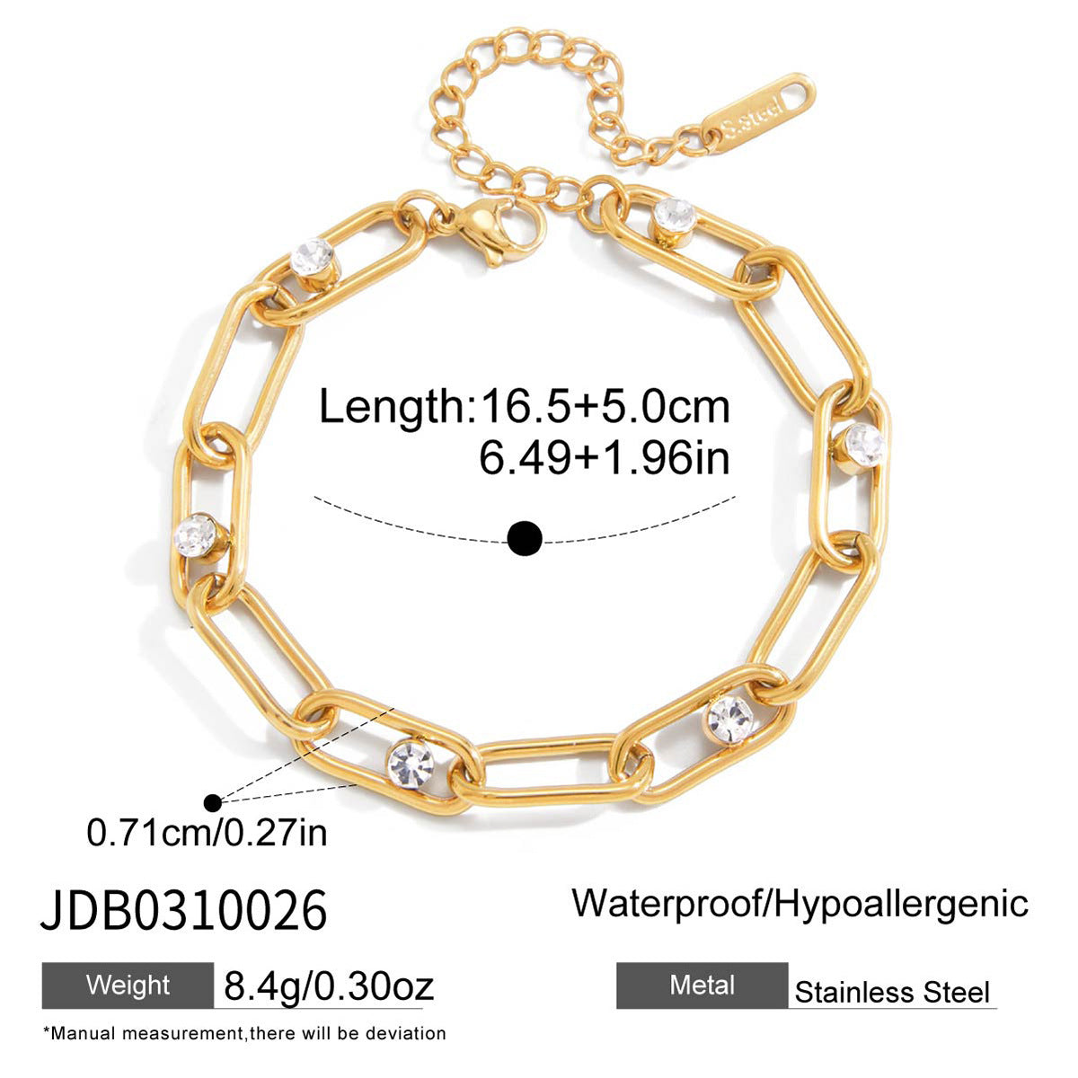 Elegant Geometric Stainless Steel Bracelet with Cubic Zirconia Gold Plated for Women