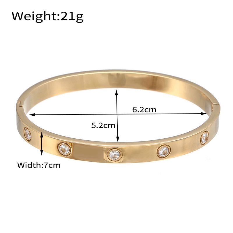 Fashion Geometric Round Inlaid Cubic Zirconia Titanium Steel Bracelet for Unisex