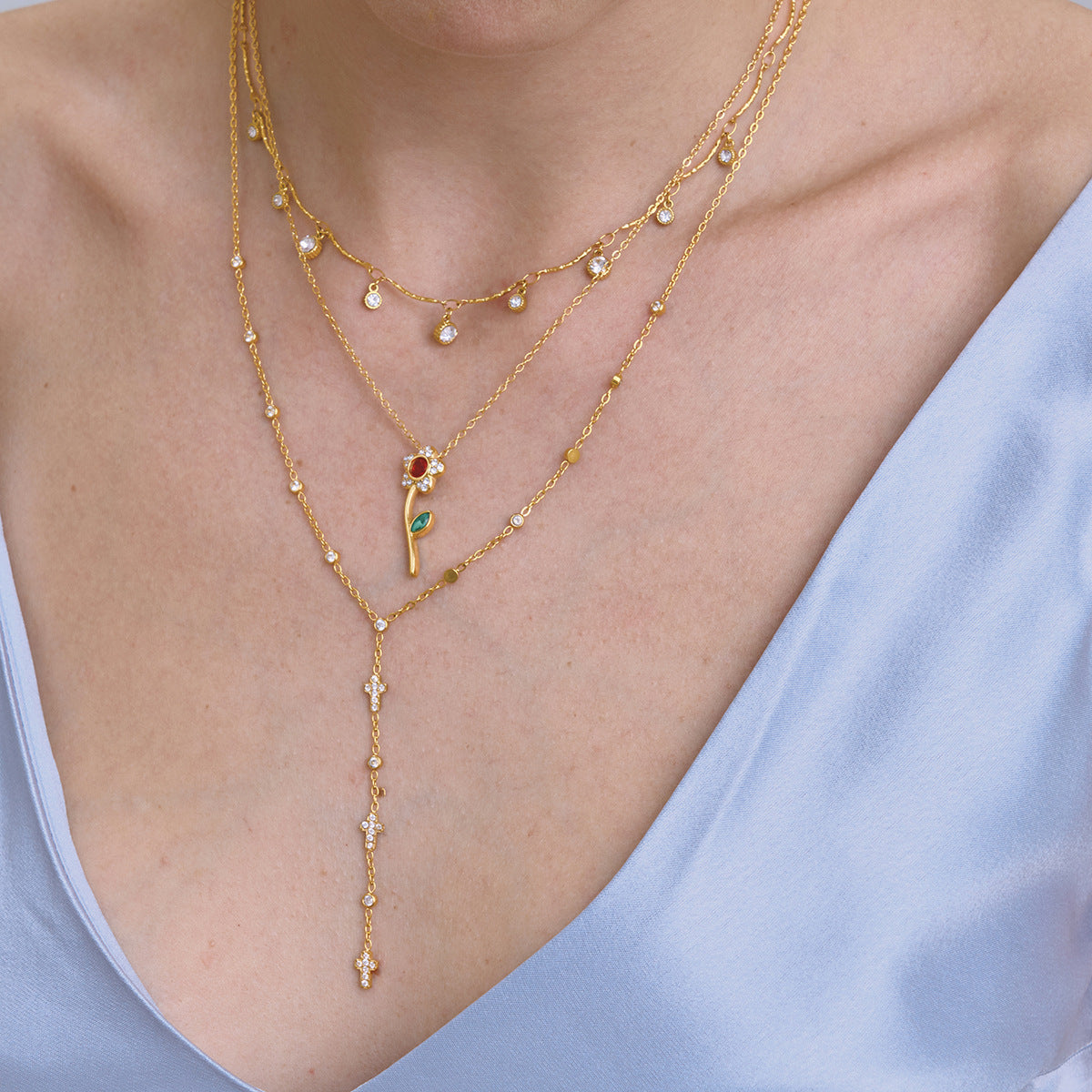 Luxury Minimalist Geometric Flower PVD Gold Plated Stainless Steel Necklace for Women