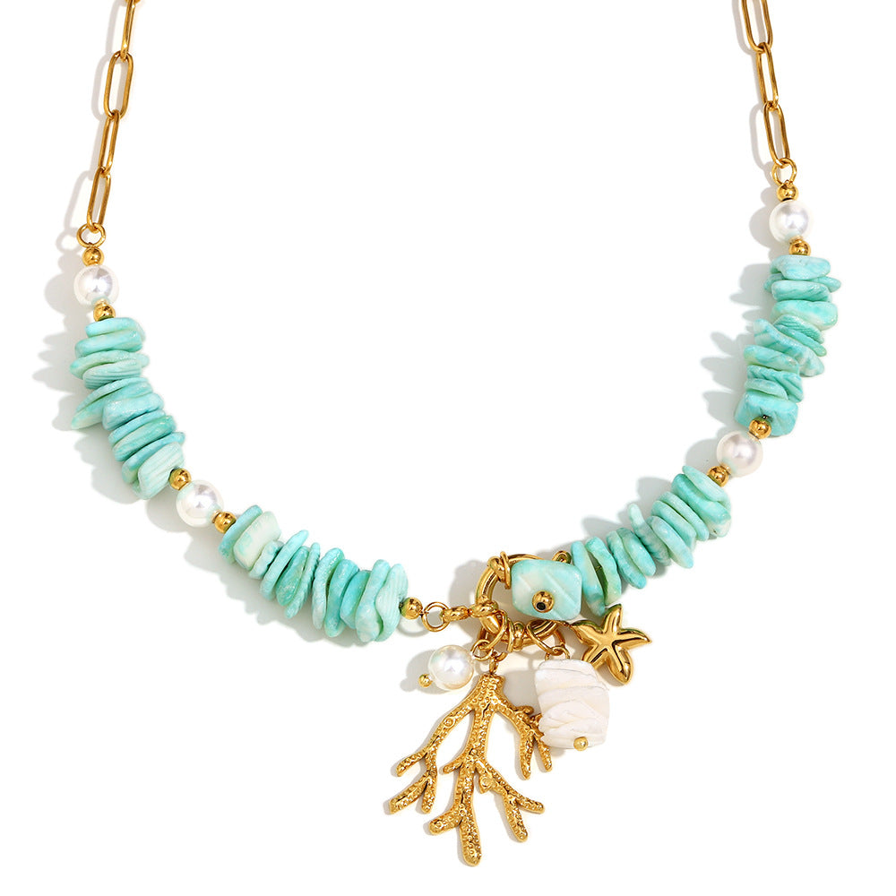 Collana con pendente in acciaio inossidabile placcato oro 18 carati a forma di stella marina in stile vintage da donna