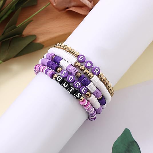 Purple Resin Letter Charm Bar Bracelet Set Unisex