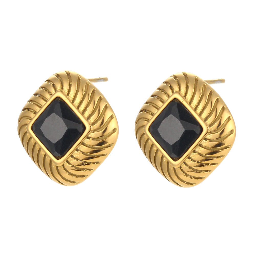 Pendientes de rombo geométricos de acero inoxidable de moda con baño de oro de 18 quilates e incrustaciones de circonitas para mujer