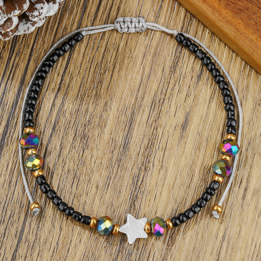 Fashion Geometric Glass Bead Handmade Bracelet with Red Cord and Gold Beads for Unisex