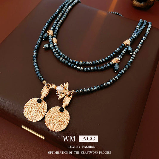 Collar con Colgante Geométrico de Estilo Vintage en Aleación con Detalles Hechos a Mano para Mujer, Cadena Larga para Suéter