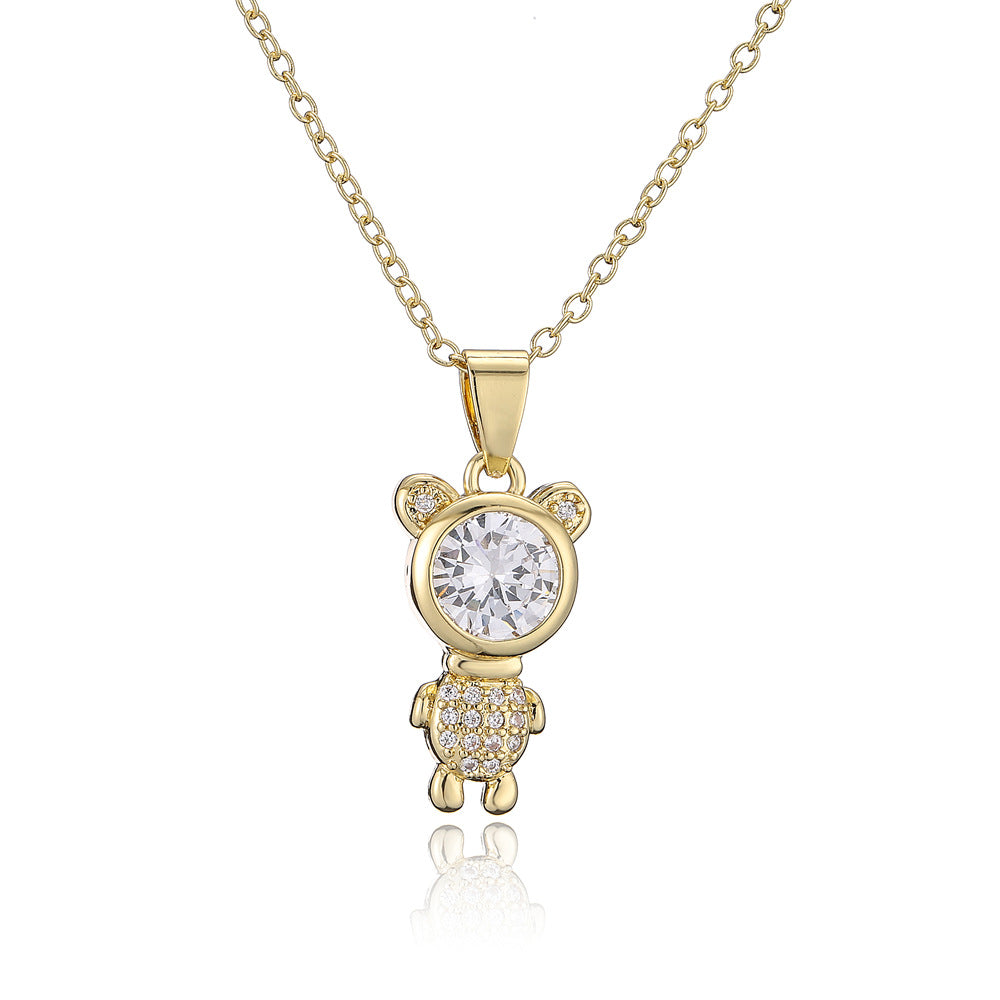 Collana Pendente con Animali Carini da Donna con Base in Rame Placcata in Oro 18K con Ciondoli a Orso e Coniglio
