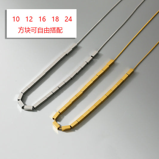 Minimalist 18K Gold Plated Titanium Steel Geometric Square Pendant Snake Chain Necklace for Women