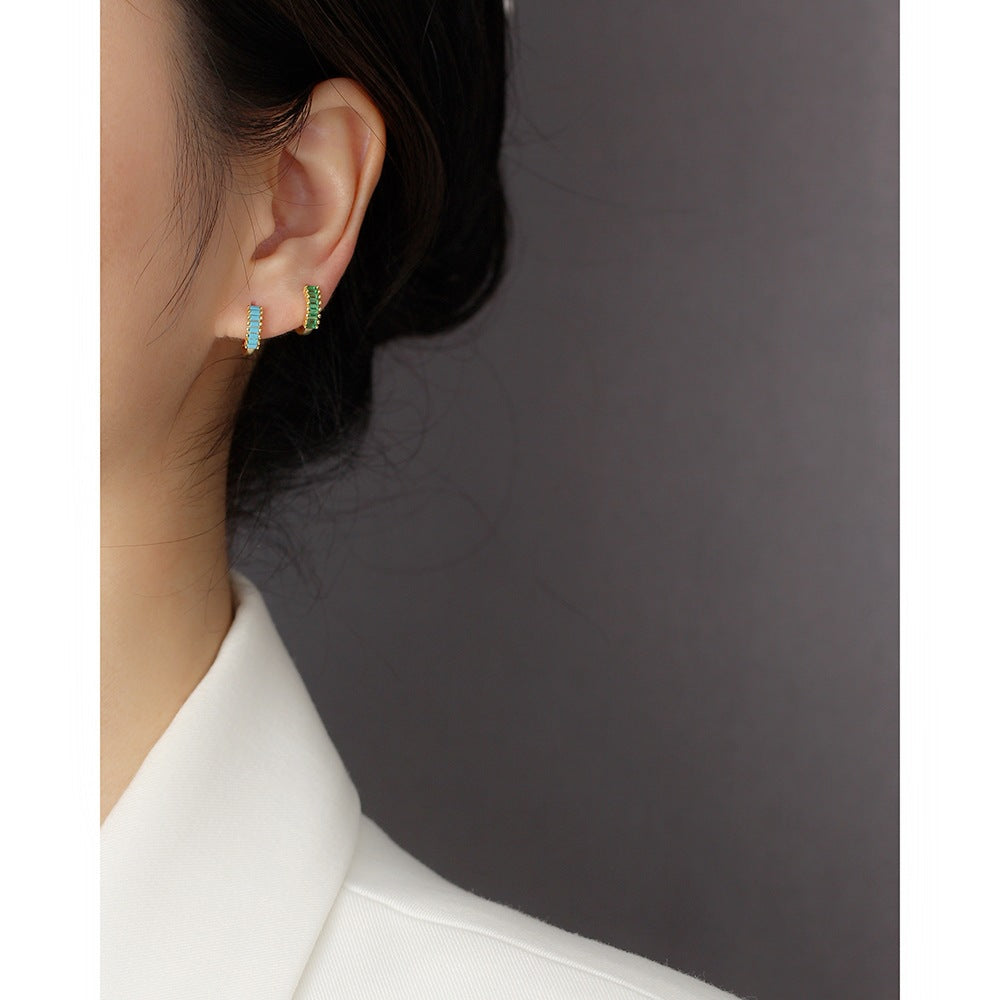 Pendientes de tuerca de plata esterlina 925 con incrustaciones geométricas de diamantes de imitación para hombres y mujeres unisex