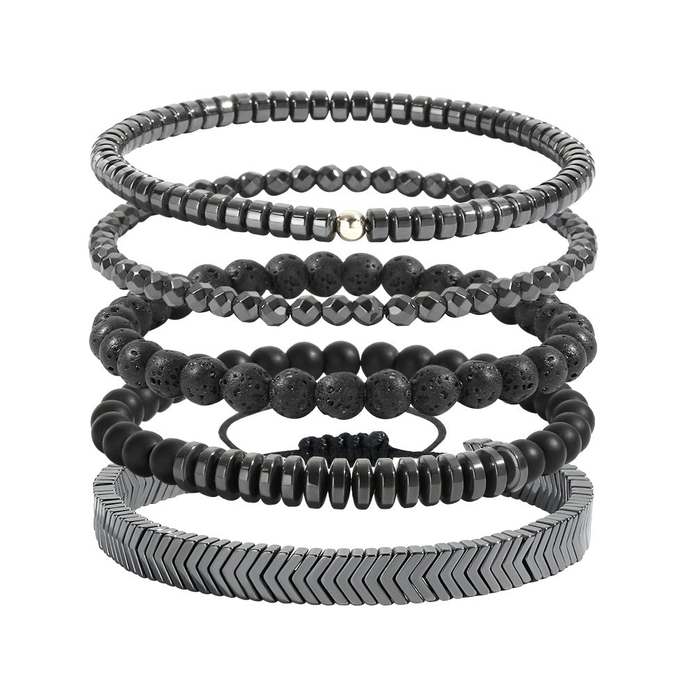 Bracciale Unisex con Perline Turchesi e in Porcellana, Perle in Legno e Ciondolo a Croce Geometrica