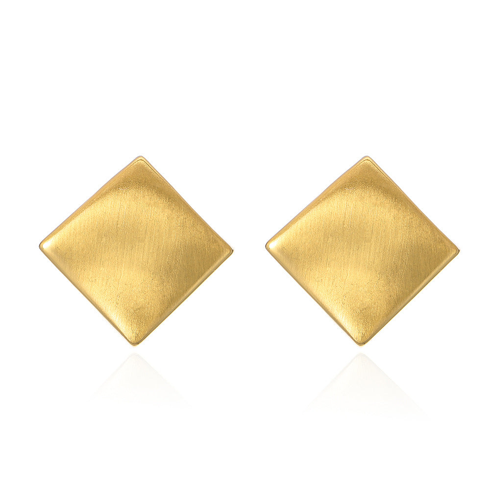 Minimalist Geometric Stud Earrings for Women Copper Base with Real Gold Plating and Brushed Finish