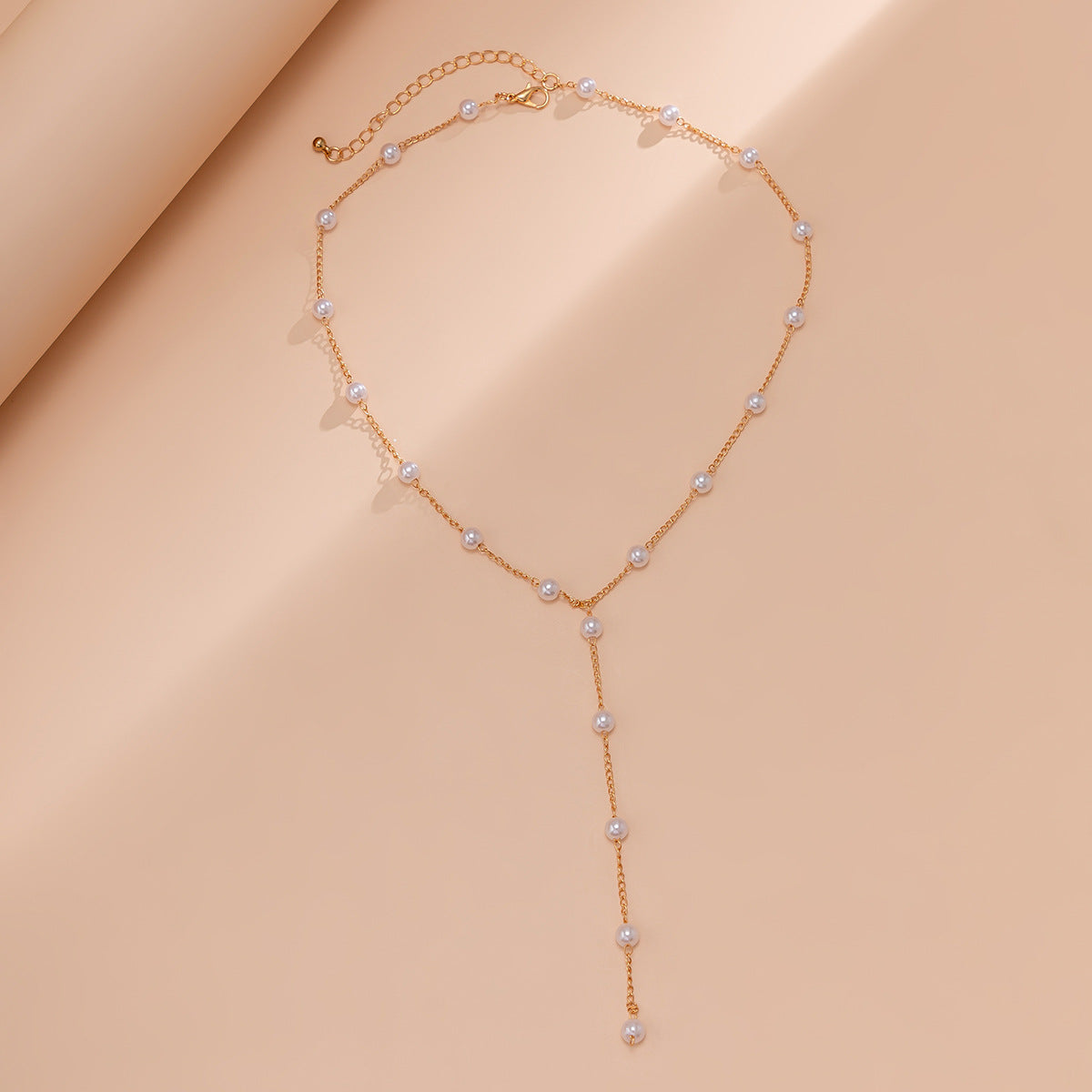Vintage Minimalist Teardrop Faux Pearl Plated Necklace Curb Chain Women's Jewelry