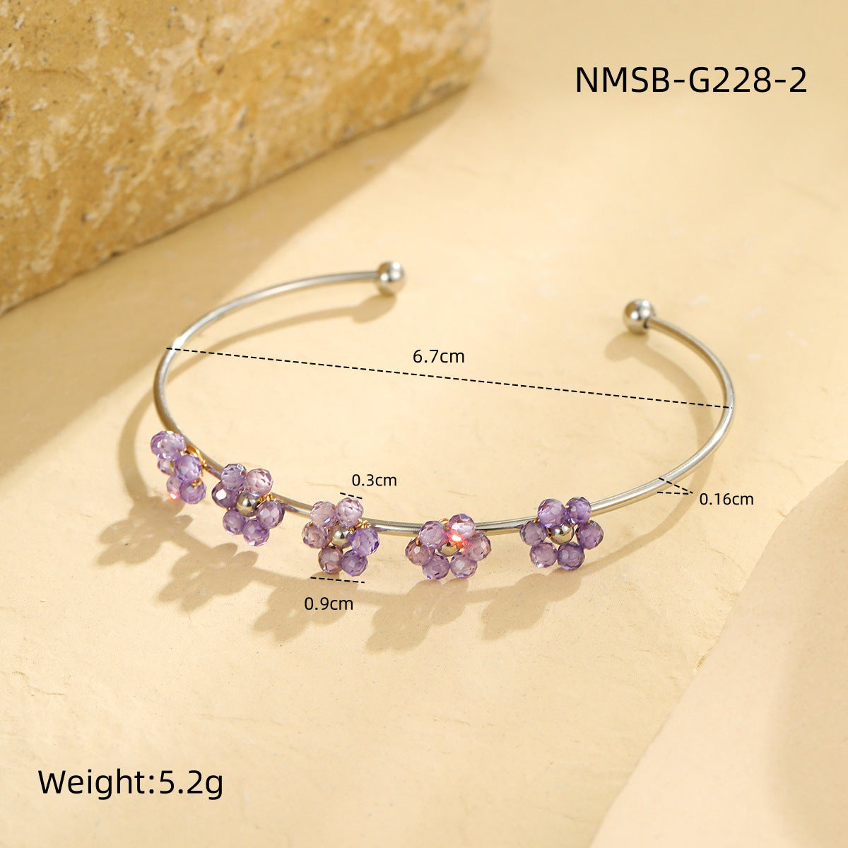 Bracciale da donna in acciaio inossidabile alla moda con motivi floreali, forma geometrica e finitura placcata